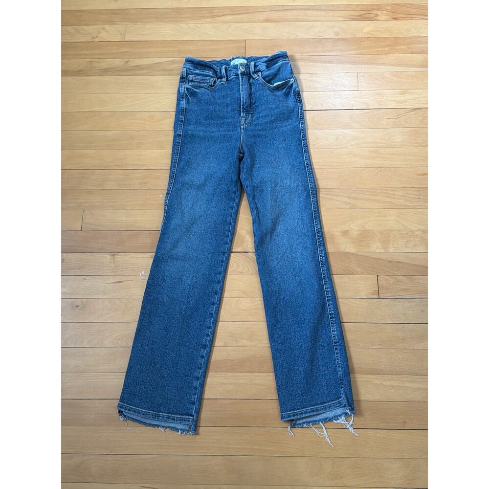Good American Size 0 Good Curved Straight Dark Wash Distressed Hem Jean